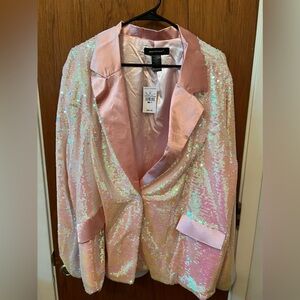 NWT Plus Size Pink and White Sequin Blazer